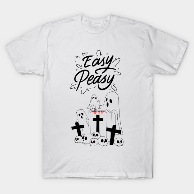 Easy Peasy Ghost Family Visiting Cemetery Halloween T-Shirt by 3dozecreations